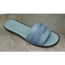 Dior Dway Slides in Blue Calfskin and Embroidered Cotton 2024