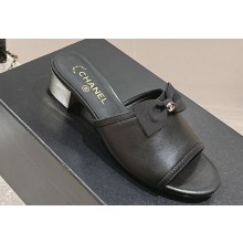 Chanel Lambskin & Grosgrain Heel Mules with Bow G45691 Black 2024