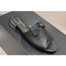 Chanel Lambskin & Grosgrain Flat Mules with Bow G45691 Black 2024