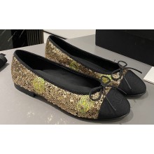 Chanel Ballet flats G02819 Grosgrain Black/Sequins Gold 2024