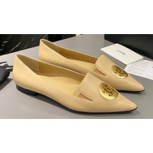 Chanel Metal CC Logo Lambskin Vintage Ballet Flats Beige 2024