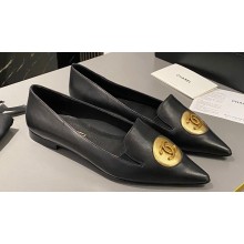 Chanel Metal CC Logo Lambskin Vintage Ballet Flats Black 2024