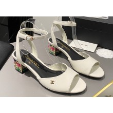Chanel Multicolor Chain Heel 4.5cm Lambskin Sandals White 2024
