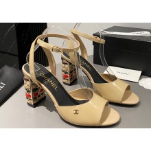 Chanel Multicolor Chain Heel 8.5cm Lambskin Sandals Beige 2024