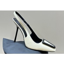 Saint Laurent Heel 5cm/9cm/11cm avenue slingback pumps in patent leather 756062 White 2024