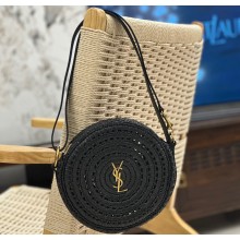 Saint Laurent round bag in raffia and vegetable-tanned leather 744292 Black 2024