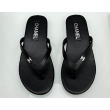 Chanel Crystal CC Logo Thongs G45716 Lambskin Black 2024