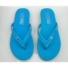 Chanel Crystal CC Logo Thongs G45716 Velvet Blue 2024