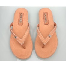 Chanel Crystal CC Logo Thongs G45716 Velvet Lobster Pink 2024