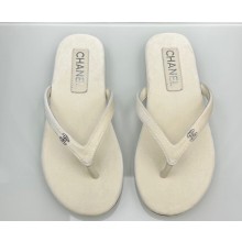 Chanel Crystal CC Logo Thongs G45716 Velvet White 2024