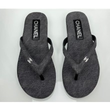 Chanel Crystal CC Logo Thongs G45716 Cotton & Silk Gray 2024