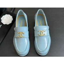 Chanel Calfskin & Metal CC Logo Moccasins G45663 Blue 2024