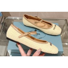 Prada Woven Raffia ballerinas with strap Creamy 2024