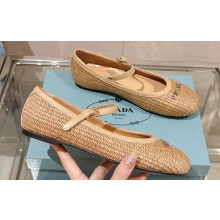 Prada Woven Raffia ballerinas with strap Beige 2024