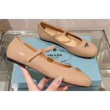 Prada Patent leather ballerinas with strap and logo-engraved metal buckle 1F567N Beige 2024