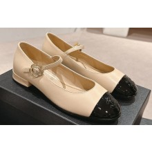 Chanel Mary Janes in Leather Beige and Patent Black 2024
