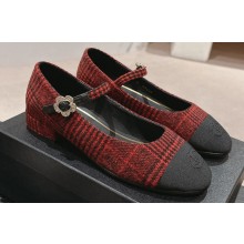 Chanel Mary Janes in Tweed Red and Grosgrain Black 2024