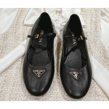 Prada Nappa leather ballerinas with strap and logo-engraved metal buckle 1F567N Black 2024