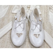 Prada Nappa leather ballerinas with strap and logo-engraved metal buckle 1F567N White 2024