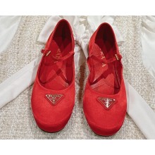 Prada Satin ballerinas with strap and logo-engraved metal buckle 1F567N Red 2024