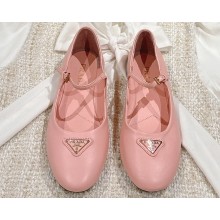 Prada Nappa leather ballerinas with strap and logo-engraved metal buckle 1F567N Pink 2024