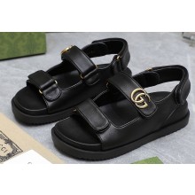Gucci Women's Double G sandals 771578 in Black leather 2024