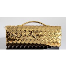 Bottega Veneta Long Clutch Andiamo With Handle Intrecciato leather bag Gold with metallic knot closure 2024