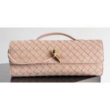 Bottega Veneta Long Clutch Andiamo With Handle Intrecciato leather bag Nude Pink with metallic knot closure 2024