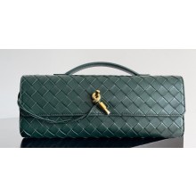 Bottega Veneta Long Clutch Andiamo With Handle Intrecciato leather bag Emerald green with metallic knot closure 2024