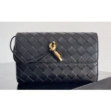 Bottega Veneta Andiamo Large Flap Wallet Black with metallic knot closure 2024