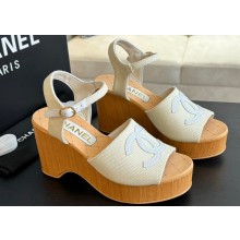 Chanel Fabric & Patent Calfskin Sandals G45555 White 2024