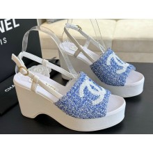 Chanel Tweed & Patent Calfskin Sandals G45555 Blue 2024