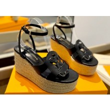 Louis Vuitton Heel 9cm Platform 6cm Calf leather LV Isola Wedge Sandals Black 2024