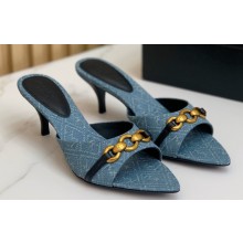 Saint Laurent Heel 4cm le maillon mules with a cable-link chain in Denim Blue 2024