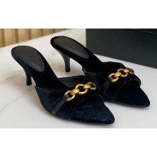 Saint Laurent Heel 4cm le maillon mules with a cable-link chain in cassandre-embossed velvet Black 2024