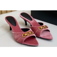 Saint Laurent Heel 4cm le maillon mules with a cable-link chain in cassandre-embossed velvet Pink 2024
