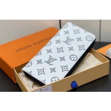 Louis Vuitton Monogram Shadow calfskin leather Zippy Vertical Wallet M83381 White/Navy 2024