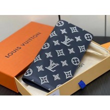 Louis Vuitton Monogram Shadow calfskin leather Brazza Wallet Ink Blue/White 2024