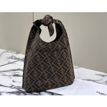 Fendi Mini Shopper Brown FF jacquard bag with knotted handle 2024