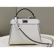 Fendi iconic Peekaboo Mini Bag White/Python Selleria with topstitches 2024
