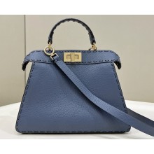 Fendi Peekaboo ISeeU Small Bag Blue Selleria with 556 hand-sewn stitches 2024