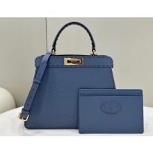 Fendi Peekaboo ISeeU Medium Bag Blue Selleria with oversized topstitching 2024