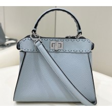 Fendi iconic Peekaboo Mini Bag Light blue Selleria with 220 hand-sewn topstitches 2024