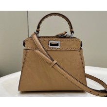 Fendi iconic Peekaboo Mini Bag Beige Selleria with 220 hand-sewn topstitches 2024