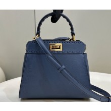 Fendi iconic Peekaboo Mini Bag blue Selleria with 220 hand-sewn topstitches 2024
