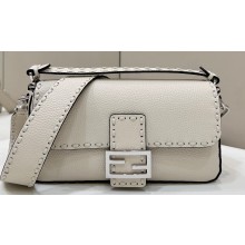 Fendi Medium Baguette Bag White Selleria with 612 hand-sewn topstitches 2024