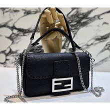 Fendi Mini Baguette Bag Black Selleria with 309 hand-sewn topstitches 2024