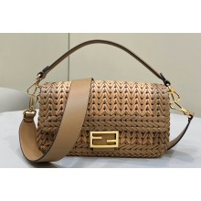 Fendi Medium Baguette Bag Sand and brown interlaced leather and raffia 2024