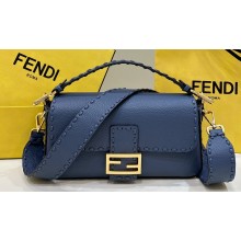 Fendi Medium Baguette Bag Blue Selleria with oversize topstitching 2024