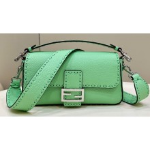 Fendi Medium Baguette Bag Green Selleria with oversize topstitching 2024